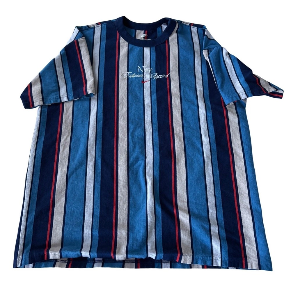 Nike Footwear & Apparel Shirt Mens Large Blue Red Vertical Stripe Boxy Tee Y2K L - Picture 2 of 5
